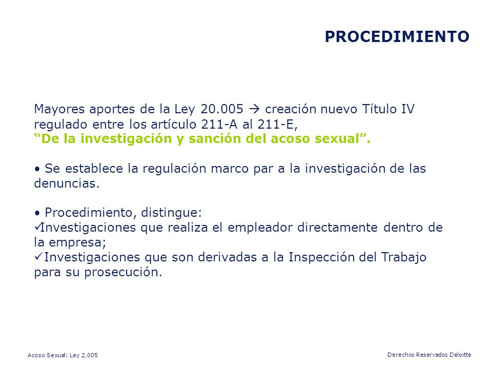 PROCEDIMIENTO Mayores aportes de la Ley  creación nuevo Título IV regulado entre los artículo 211-A al 211-E,