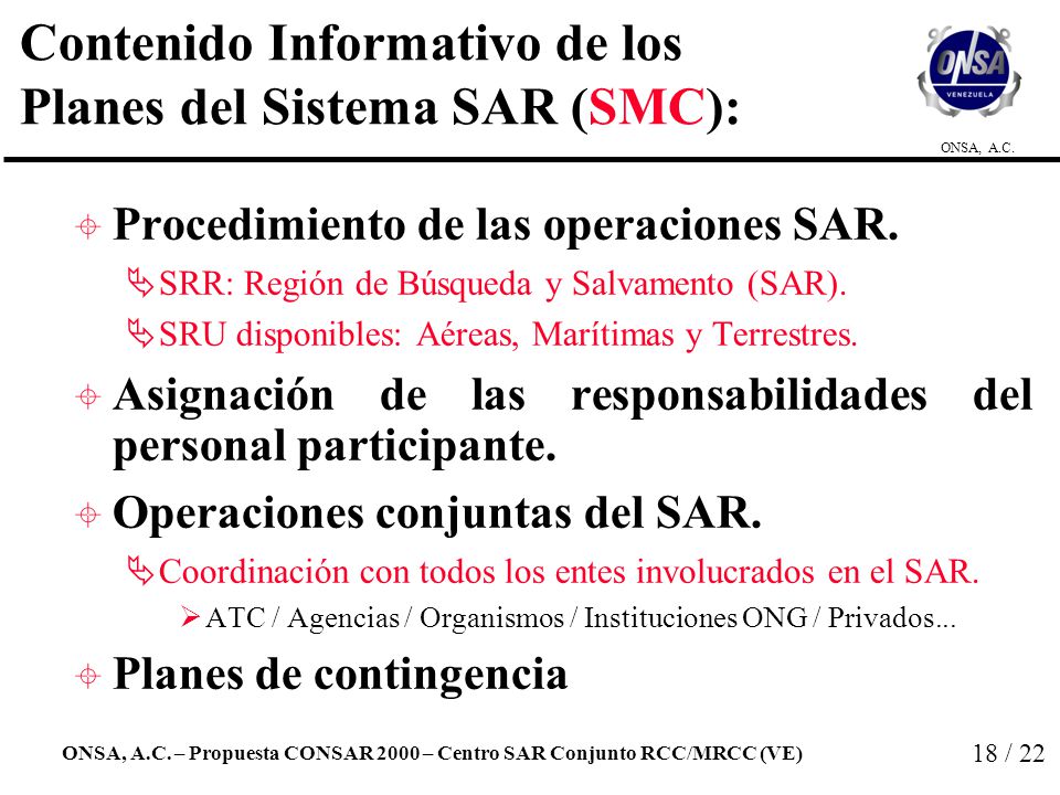 Contenido Informativo de los Planes del Sistema SAR (SMC):