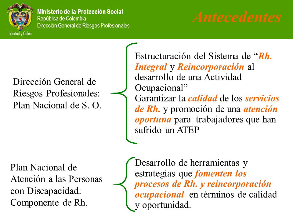 Antecedentes Estructuración del Sistema de Rh. Integral y Reincorporación al desarrollo de una Actividad Ocupacional