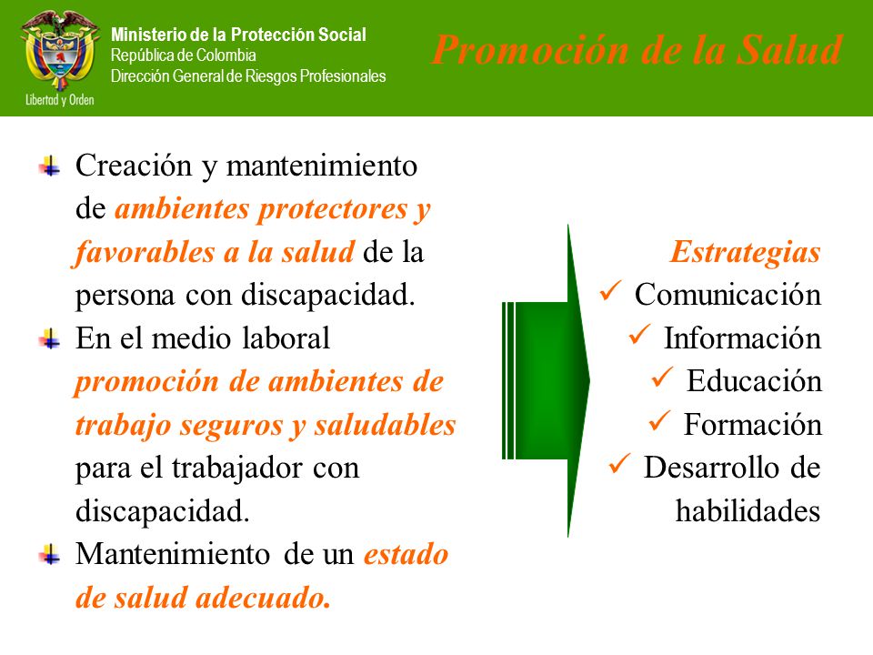 Promoción de la Salud Creación y mantenimiento de ambientes protectores y favorables a la salud de la persona con discapacidad.