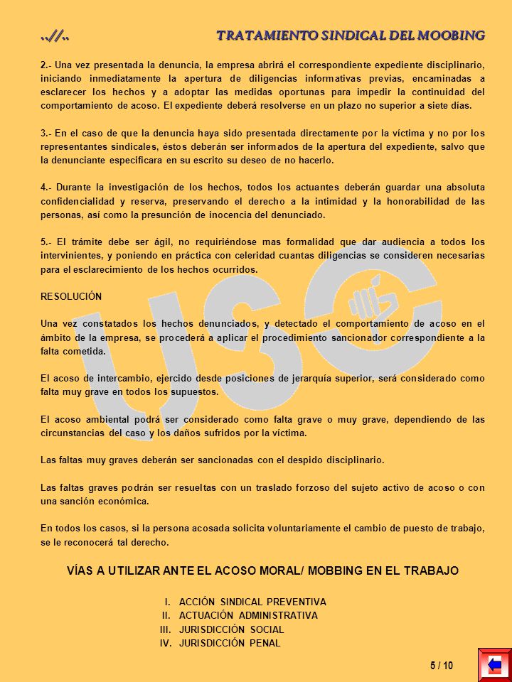 VÍAS A UTILIZAR ANTE EL ACOSO MORAL/ MOBBING EN EL TRABAJO