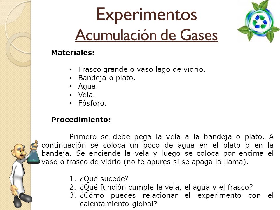 Experimentos Acumulación de Gases Materiales: