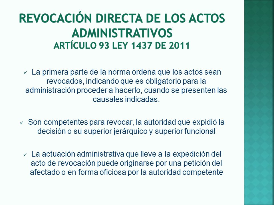 Revocación DIRECTA DE LOS ACTOS ADMINISTRATIVOS artículo 93 LEY 1437 DE 2011