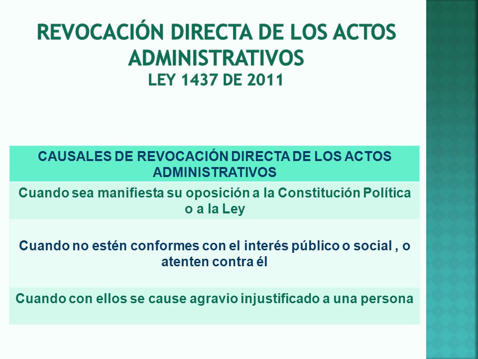 Revocación DIRECTA DE LOS ACTOS ADMINISTRATIVOS LEY 1437 DE 2011