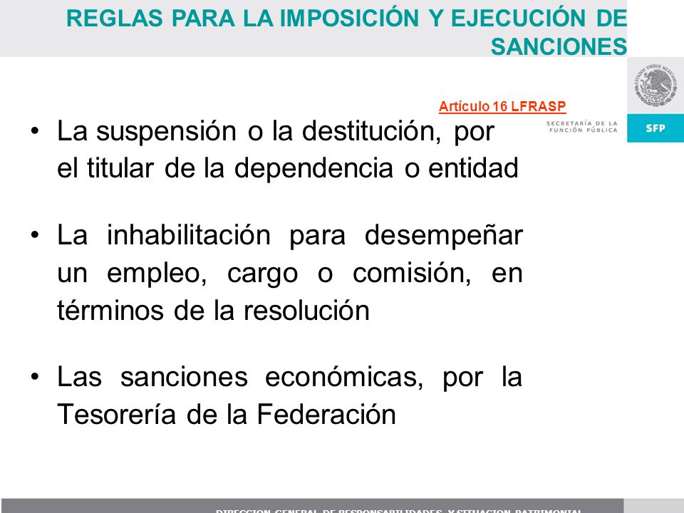Las sanciones económicas, por la Tesorería de la Federación