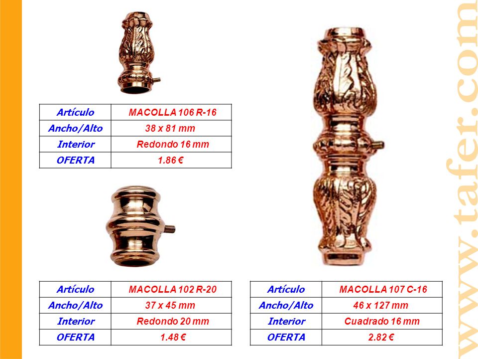 Artículo MACOLLA 106 R-16. Ancho/Alto. 38 x 81 mm Interior. Redondo 16 mm. OFERTA €