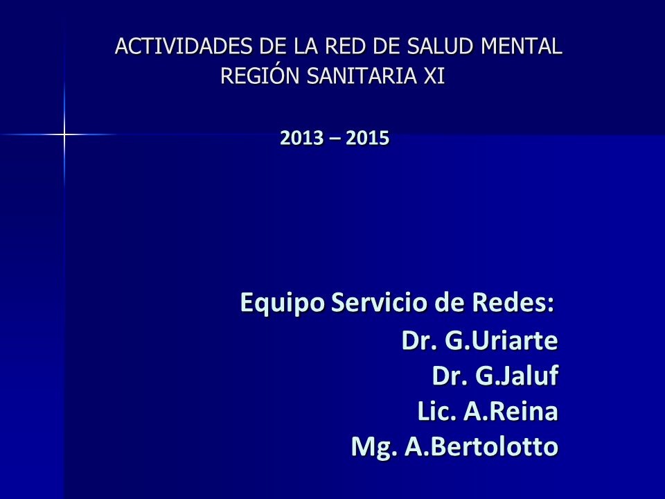 ACTIVIDADES DE LA RED DE SALUD MENTAL REGIÓN SANITARIA XI 2013 – 2015