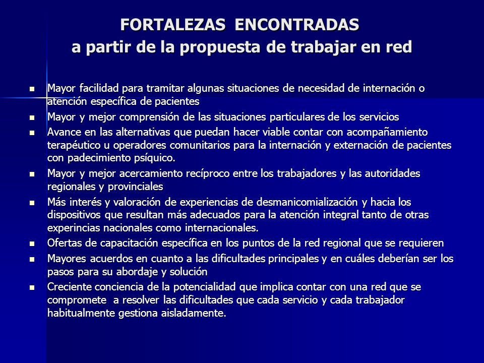 FORTALEZAS ENCONTRADAS a partir de la propuesta de trabajar en red