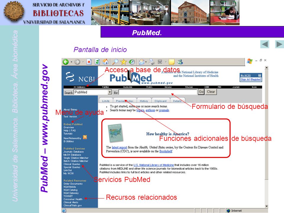 PubMed –   PubMed. Pantalla de inicio