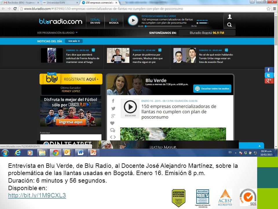 Entrevista en Blu Verde, de Blu Radio, al Docente José Alejandro Martínez, sobre la