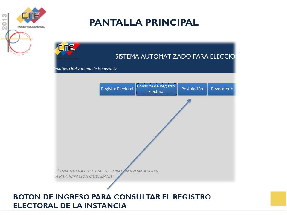 PANTALLA PRINCIPAL BOTON DE INGRESO PARA CONSULTAR EL REGISTRO ELECTORAL DE LA INSTANCIA