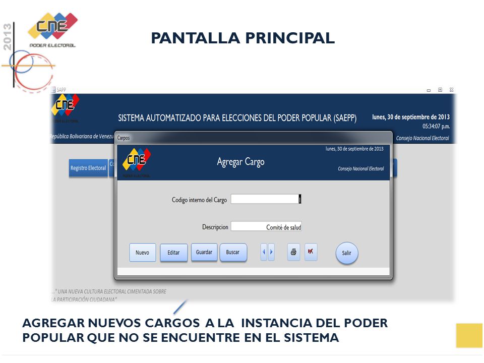 PANTALLA PRINCIPAL AGREGAR NUEVOS CARGOS A LA INSTANCIA DEL PODER POPULAR QUE NO SE ENCUENTRE EN EL SISTEMA.