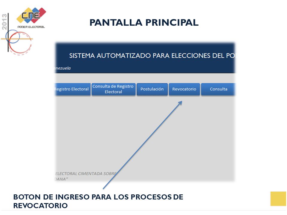 PANTALLA PRINCIPAL BOTON DE INGRESO PARA LOS PROCESOS DE REVOCATORIO