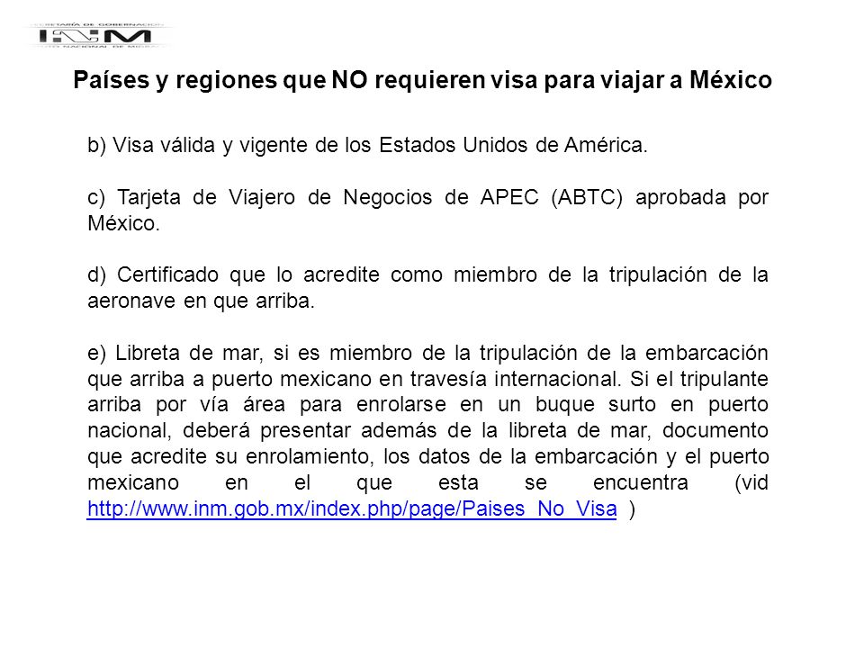 Países y regiones que NO requieren visa para viajar a México