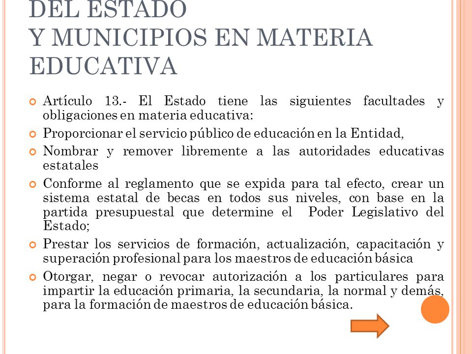 CAPÍTULO II FACULTADES Y OBLIGACIONES DEL ESTADO Y MUNICIPIOS EN MATERIA EDUCATIVA