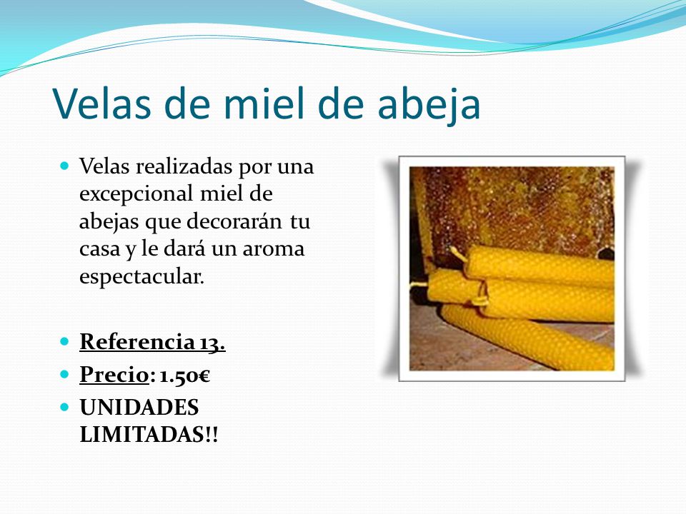 Velas de miel de abeja Velas realizadas por una excepcional miel de abejas que decorarán tu casa y le dará un aroma espectacular.