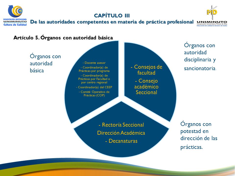 De las autoridades competentes en materia de práctica profesional