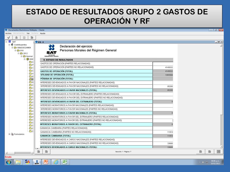 ESTADO DE RESULTADOS GRUPO 2 GASTOS DE OPERACIÓN Y RF