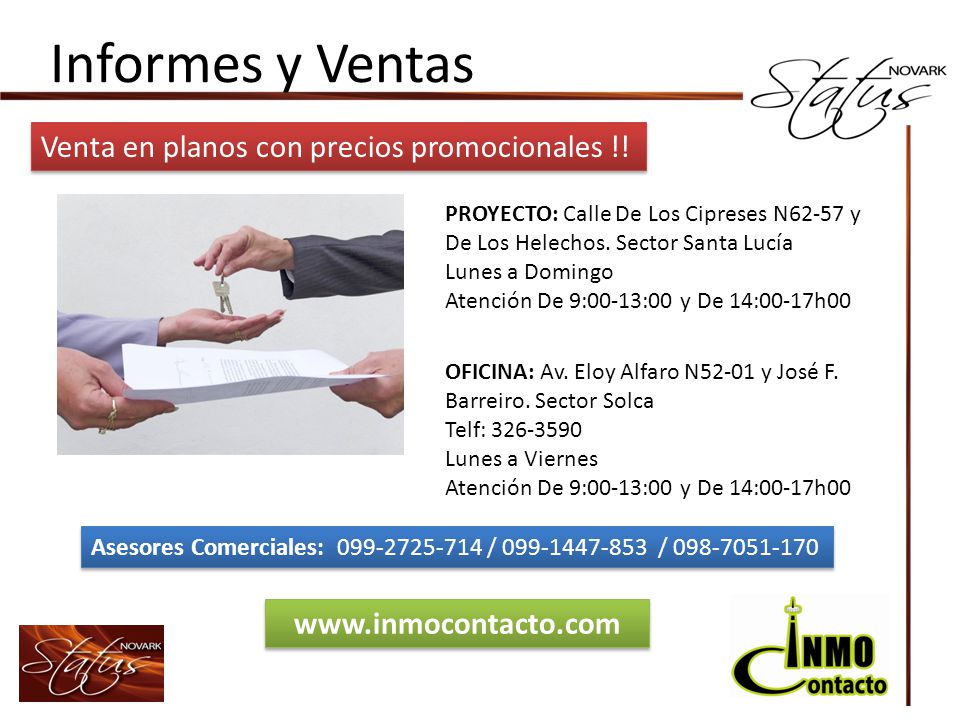 Informes y Ventas Venta en planos con precios promocionales !!