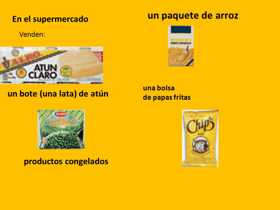 un paquete de arroz En el supermercado un bote (una lata) de atún
