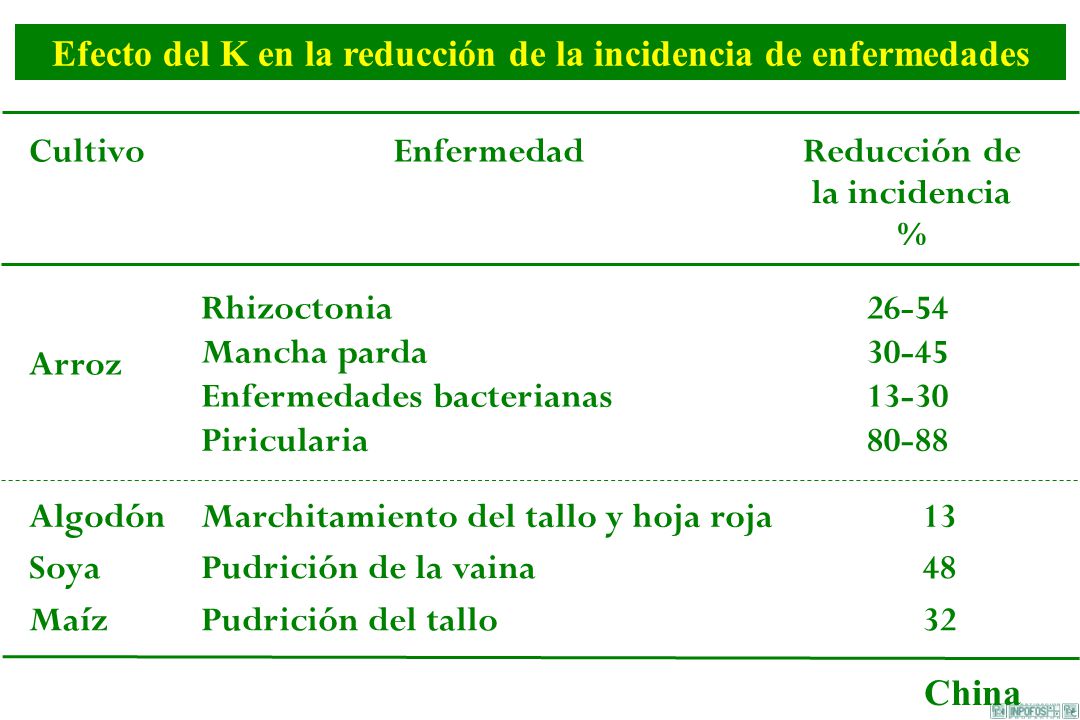 Efecto del K en la reducción de la incidencia de enfermedades