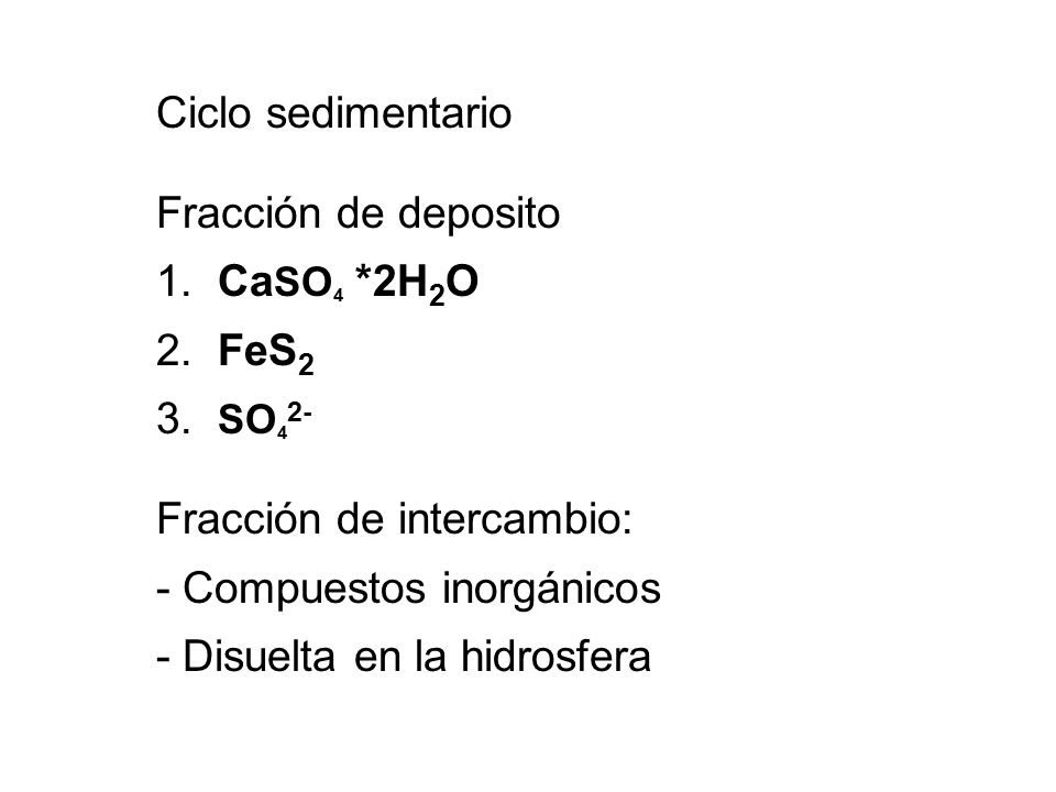 Fracción de deposito 1. CaSO4 *2H2O 2. FeS2 3. SO42-