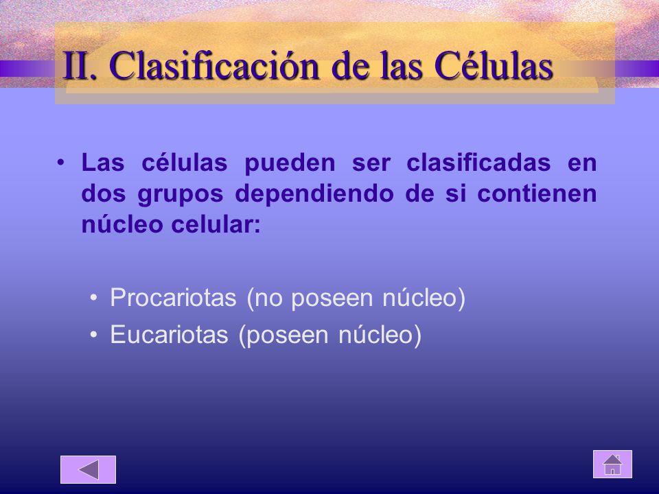 II. Clasificación de las Células