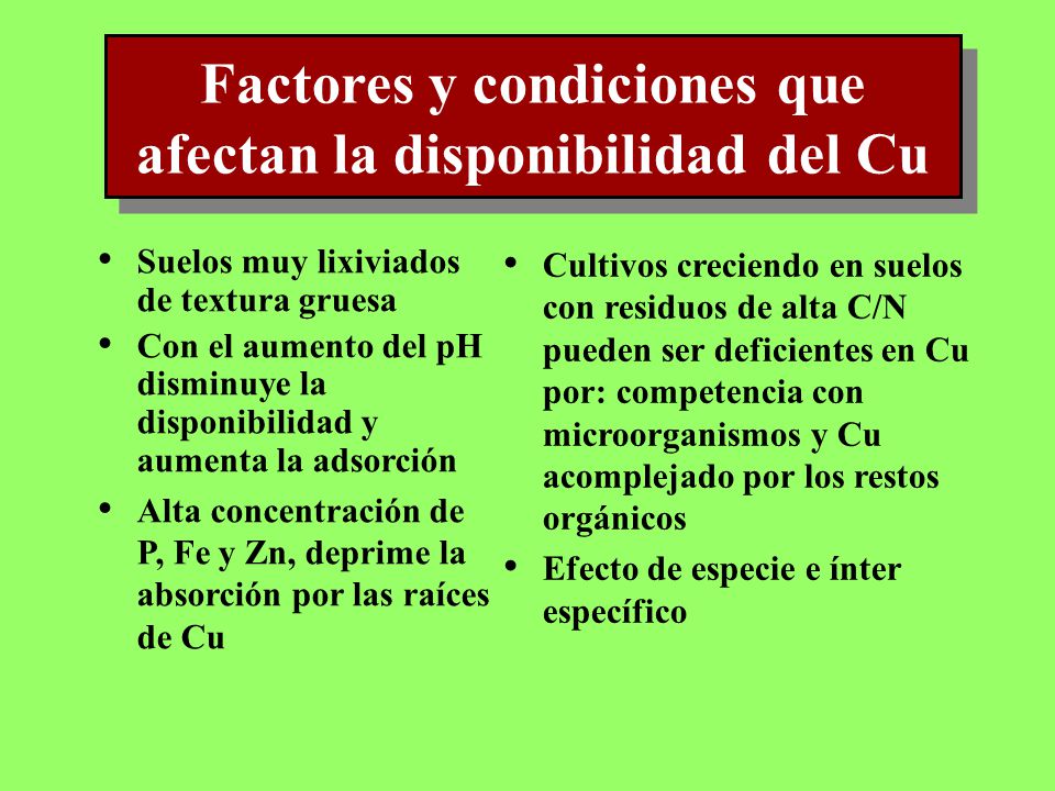 Factores y condiciones que afectan la disponibilidad del Cu
