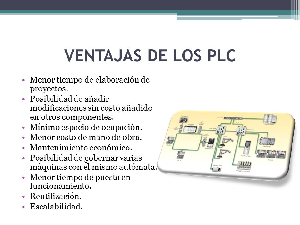 VENTAJAS DE LOS PLC Menor tiempo de elaboración de proyectos.
