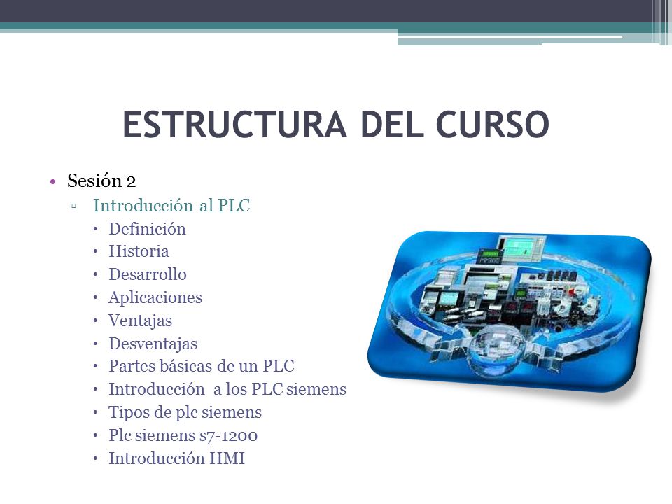 ESTRUCTURA DEL CURSO Sesión 2 Introducción al PLC Definición Historia