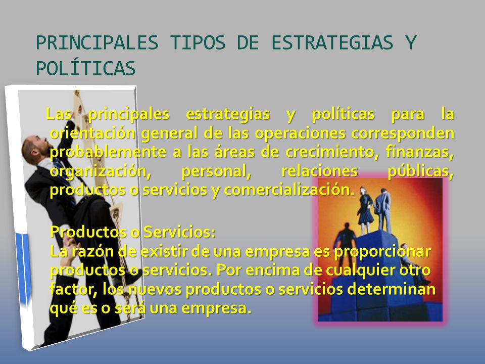 PRINCIPALES TIPOS DE ESTRATEGIAS Y POLÍTICAS