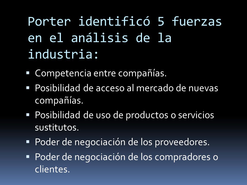 Porter identificó 5 fuerzas en el análisis de la industria: