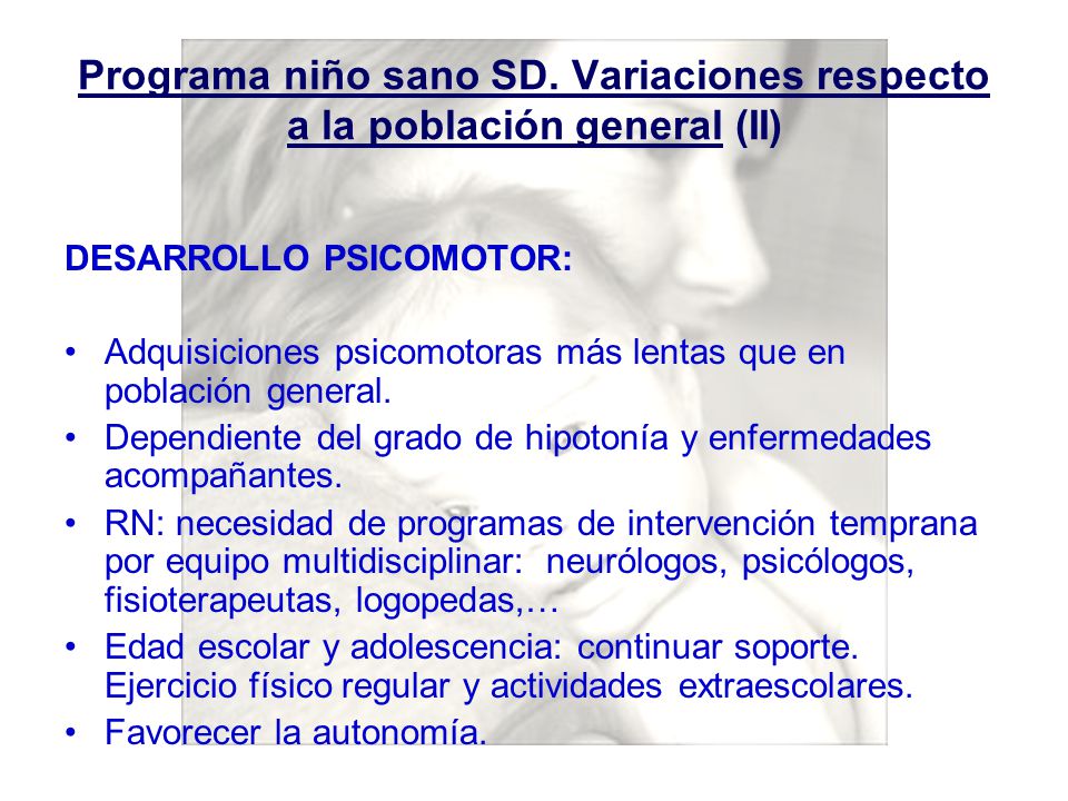 Programa niño sano SD. Variaciones respecto a la población general (II)