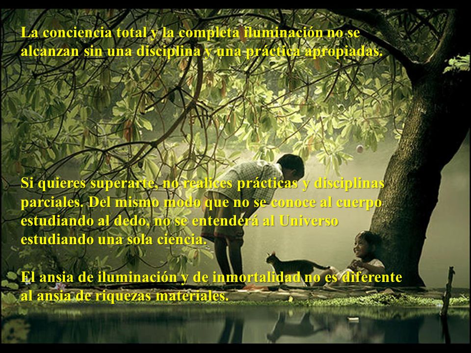 La conciencia total y la completa iluminación no se alcanzan sin una disciplina y una práctica apropiadas.