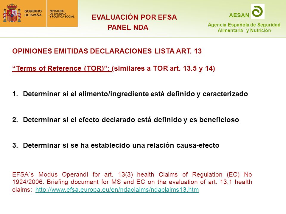 OPINIONES EMITIDAS DECLARACIONES LISTA ART. 13