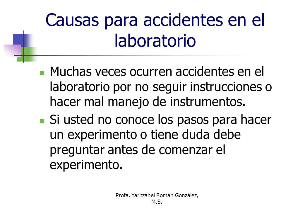 Causas para accidentes en el laboratorio