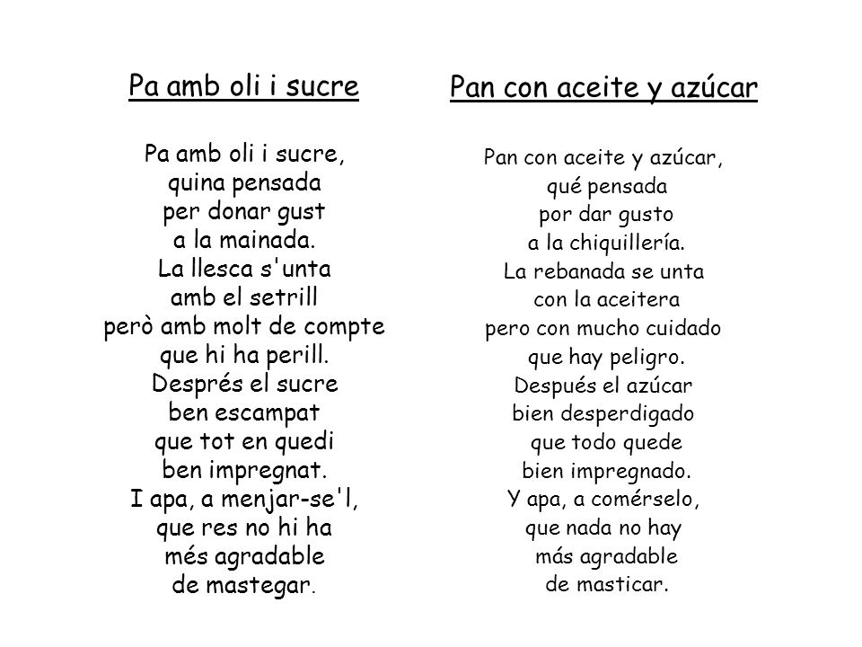 Pa amb oli i sucre Pan con aceite y azúcar Pa amb oli i sucre,