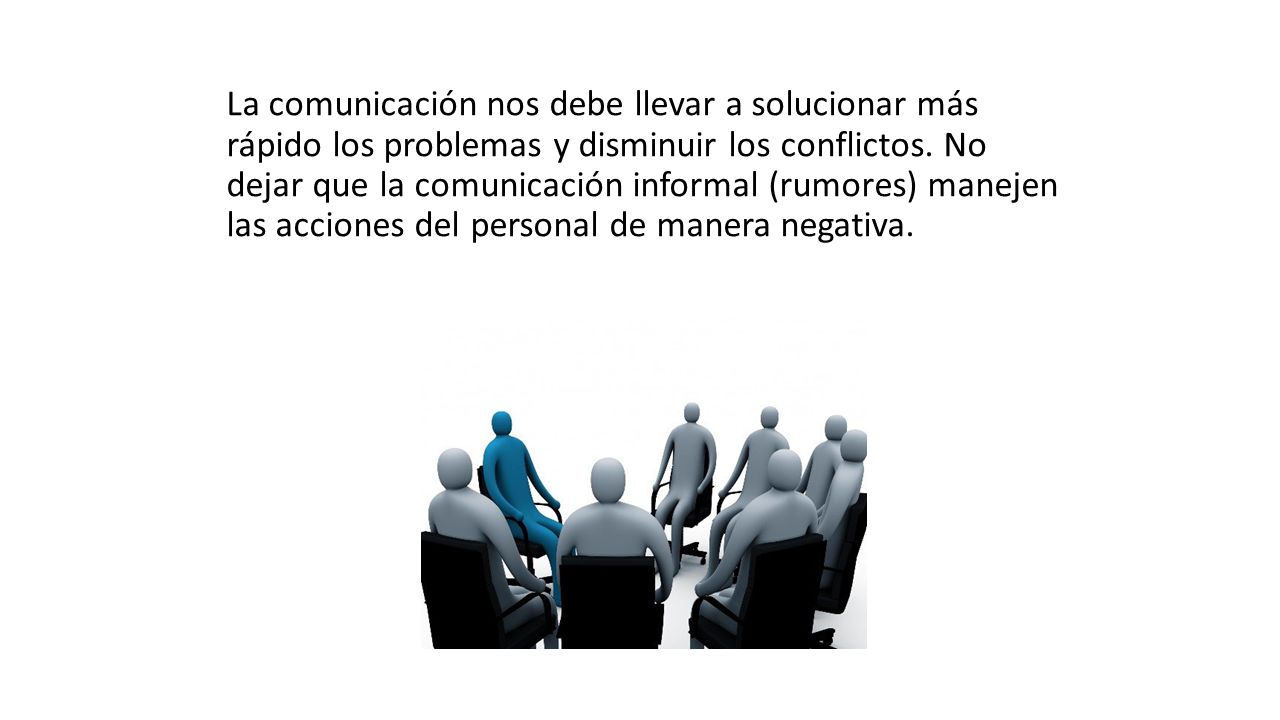 La comunicación nos debe llevar a solucionar más rápido los problemas y disminuir los conflictos.