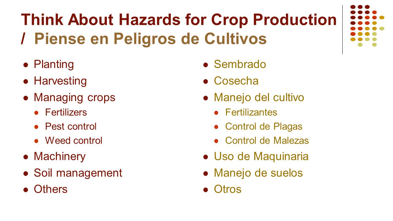 Think About Hazards for Crop Production / Piense en Peligros de Cultivos