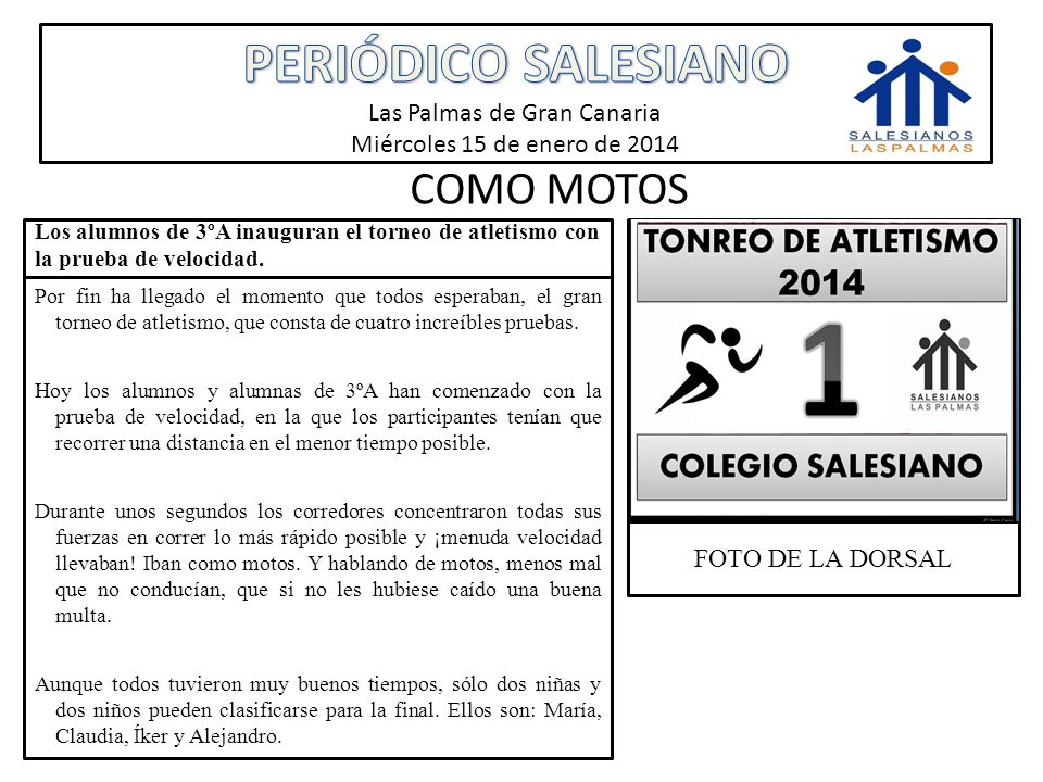 PERIÓDICO SALESIANO Las Palmas de Gran Canaria Miércoles 15 de enero de 2014