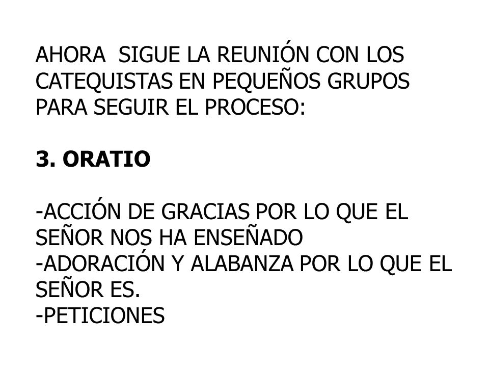 AHORA SIGUE LA REUNIÓN CON LOS CATEQUISTAS EN PEQUEÑOS GRUPOS PARA SEGUIR EL PROCESO: