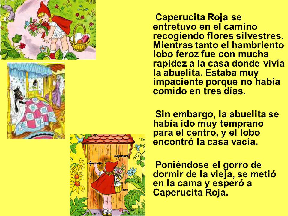 Caperucita Roja se entretuvo en el camino recogiendo flores silvestres