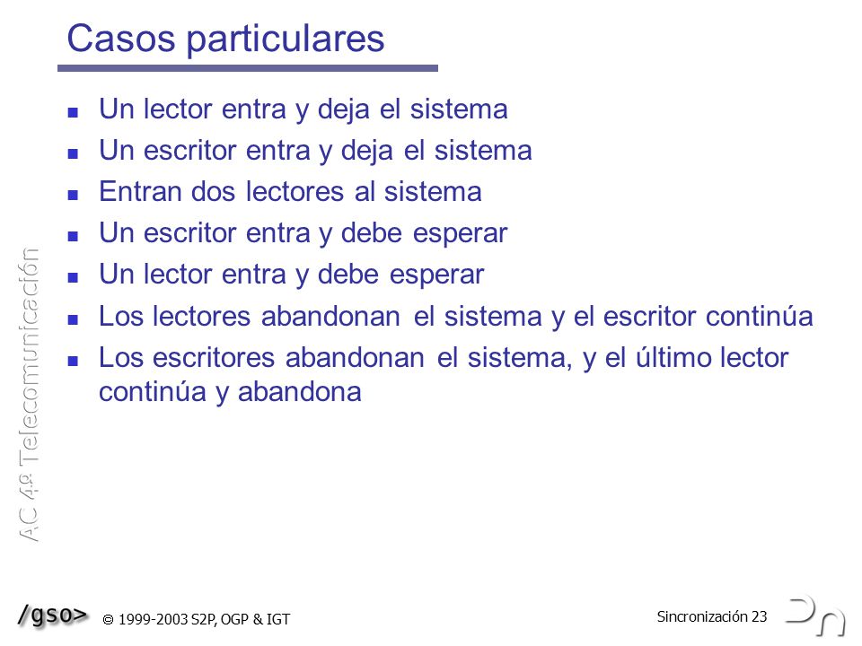 Casos particulares Un lector entra y deja el sistema