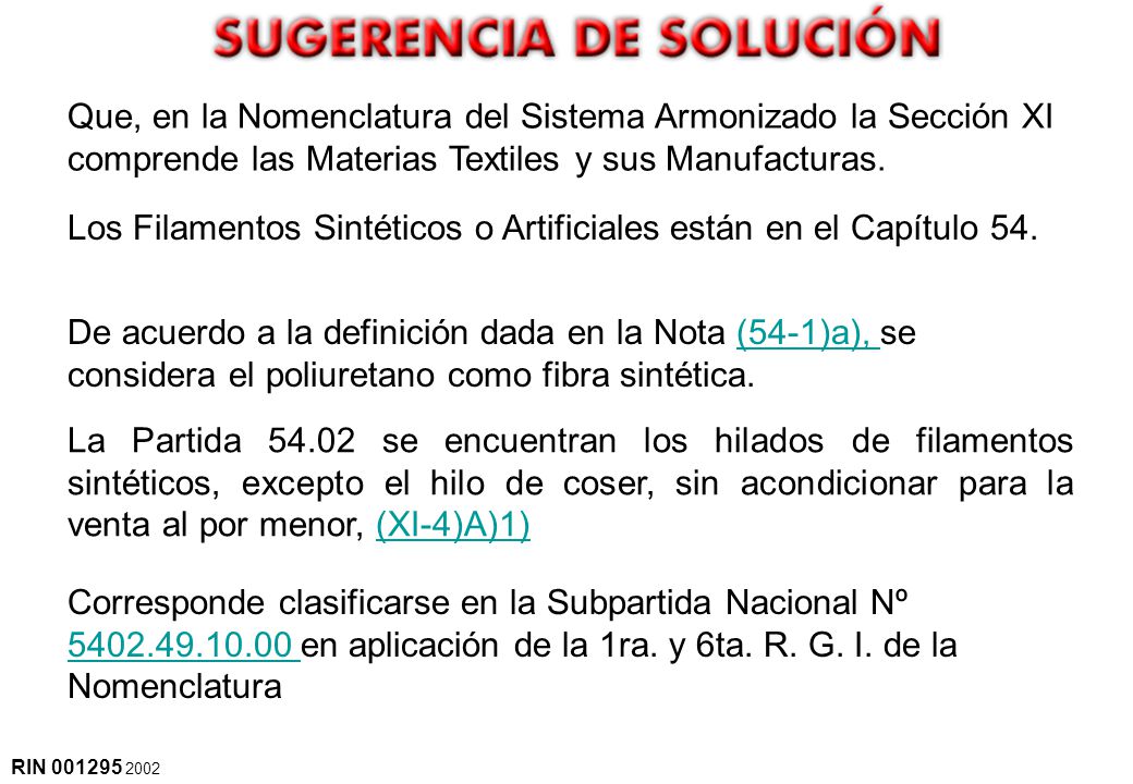 Los Filamentos Sintéticos o Artificiales están en el Capítulo 54.