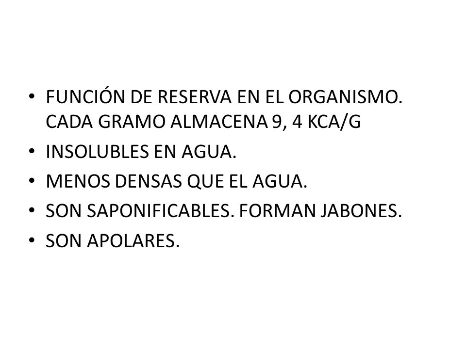 FUNCIÓN DE RESERVA EN EL ORGANISMO. CADA GRAMO ALMACENA 9, 4 KCA/G
