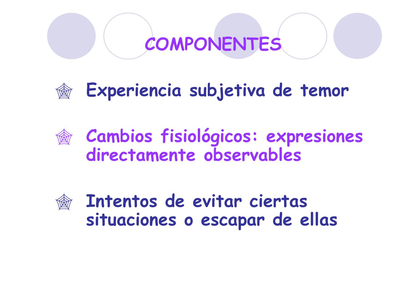 COMPONENTES Experiencia subjetiva de temor. Cambios fisiológicos: expresiones directamente observables.