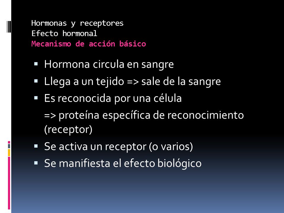Hormonas y receptores Efecto hormonal Mecanismo de acción básico