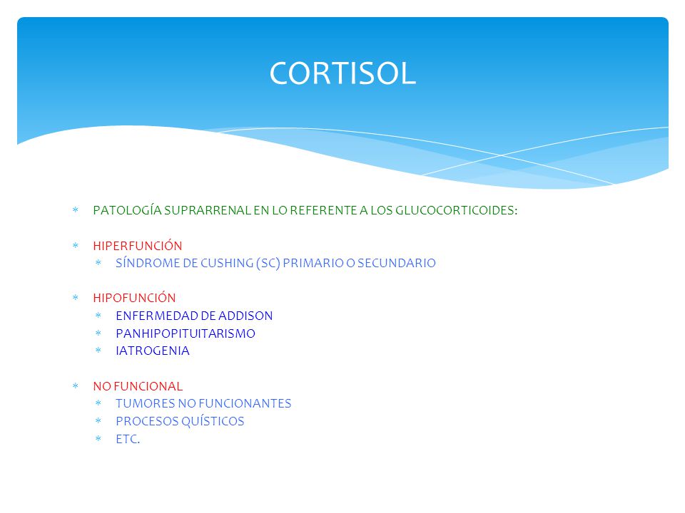 CORTISOL PATOLOGÍA SUPRARRENAL EN LO REFERENTE A LOS GLUCOCORTICOIDES: