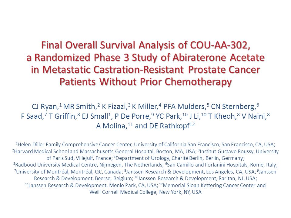 Final Overall Survival Analysis of COU-AA-302, a Randomized Phase 3 Study of Abiraterone Acetate in Metastatic Castration-Resistant Prostate Cancer Patients Without Prior Chemotherapy