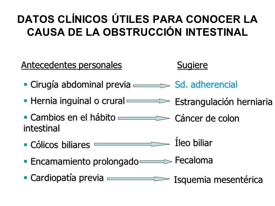 DATOS CLÍNICOS ÚTILES PARA CONOCER LA CAUSA DE LA OBSTRUCCIÓN INTESTINAL